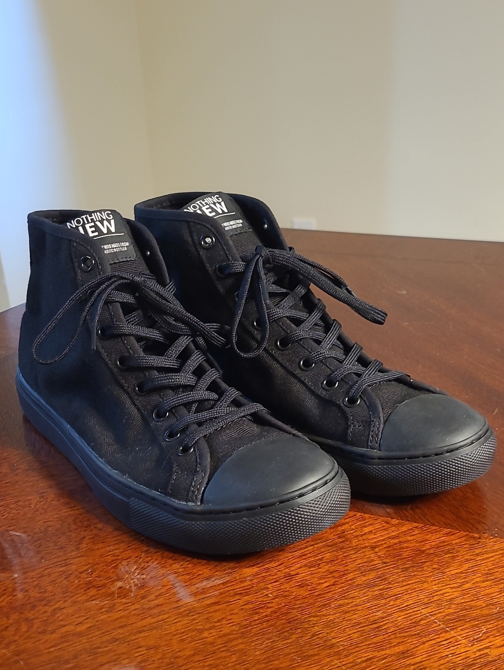 NWOB Nothing New Classic High-top Jet Black Canvas Sneakers Women's Size 8